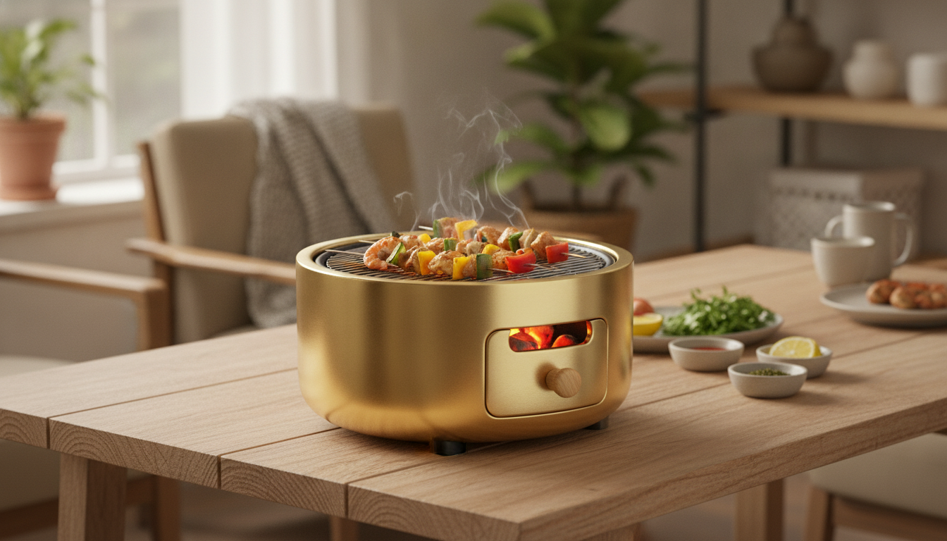 Indoor Charcoal Grill Heating Oven: Brass, Compact, Safe