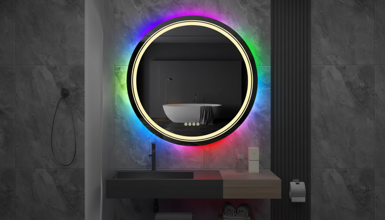 Large Round RGB LED Bathroom Mirror with Anti-Fog