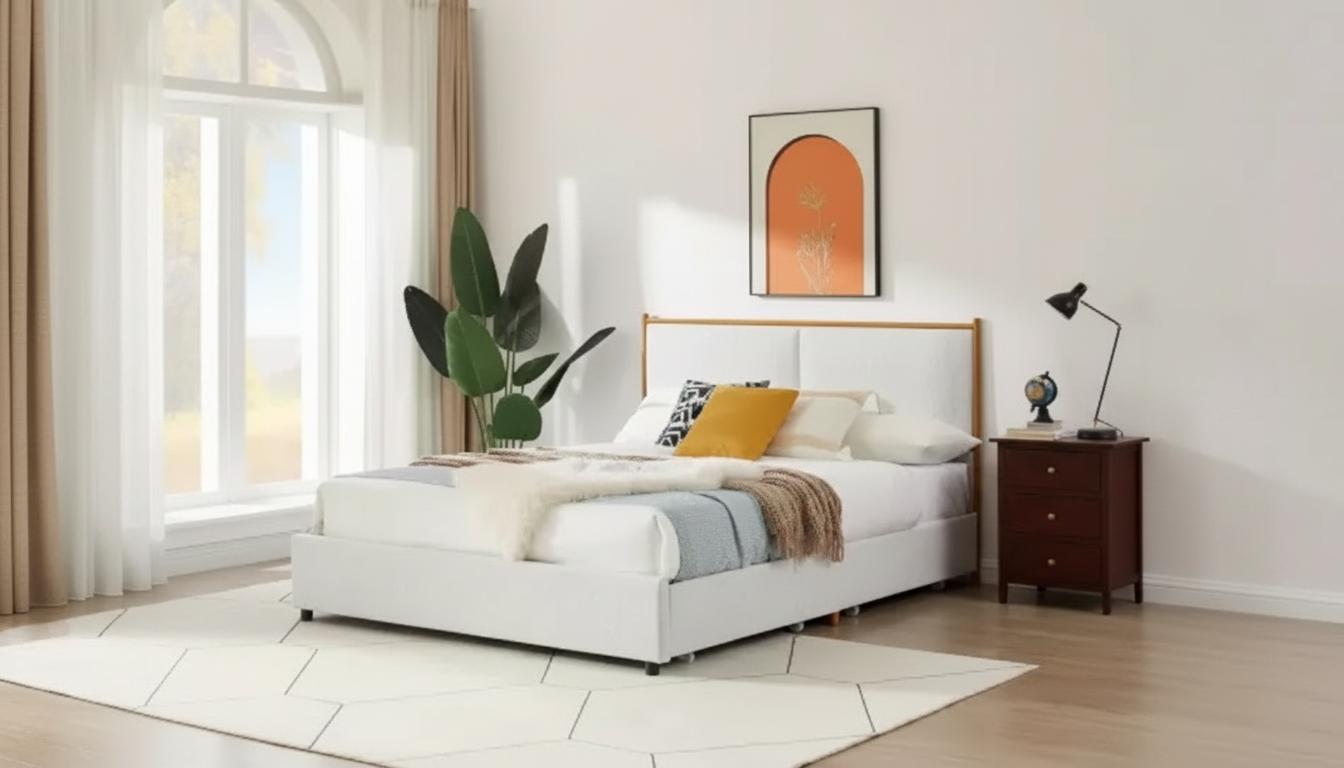 Queen Bed with Plush Backrest & Storage Drawers Guide