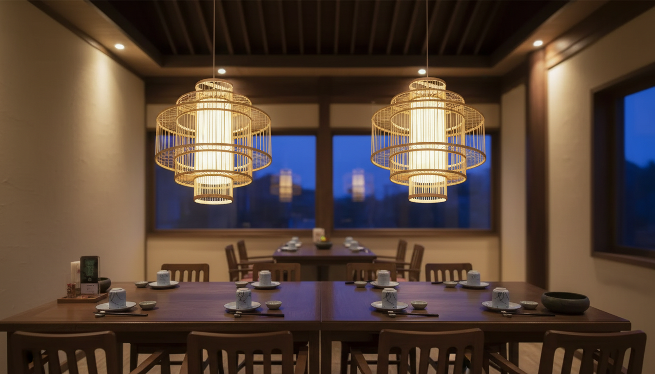 Bamboo & Rattan Pendant Chandelier: SE Asian Warm Glow
